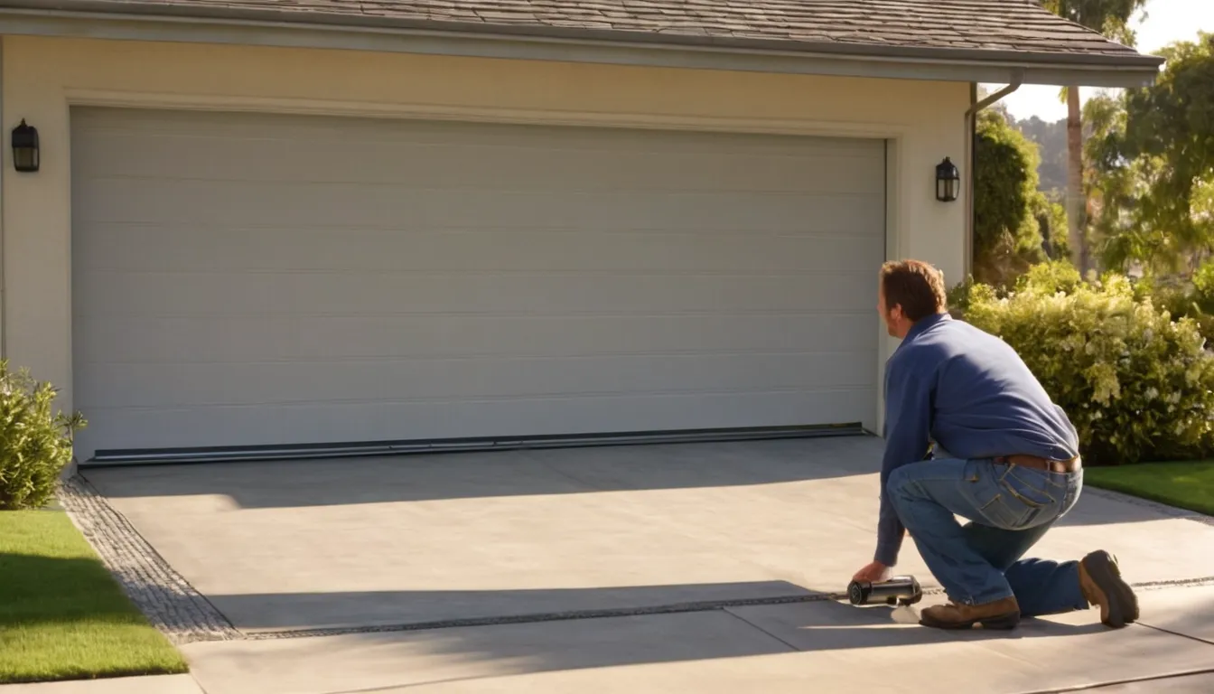 A provider checking the track alignment on a garage door at a home in the Lebanon area
